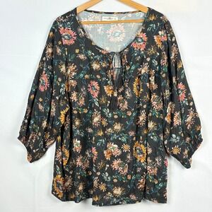 Natural Life Women ¾ Sleeve Peasant Blouse Top XL Forest Fairy Boho Whimsygoth